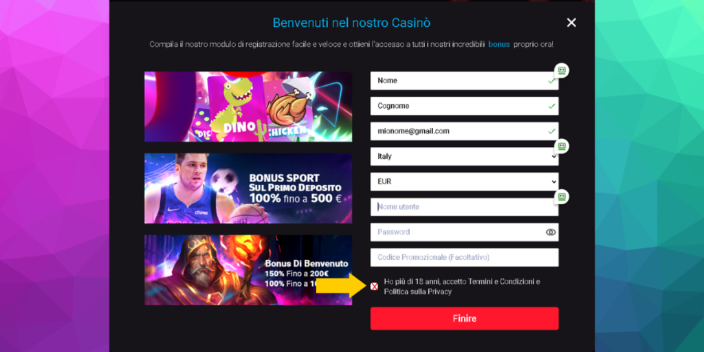 conferma i dati su Mystake