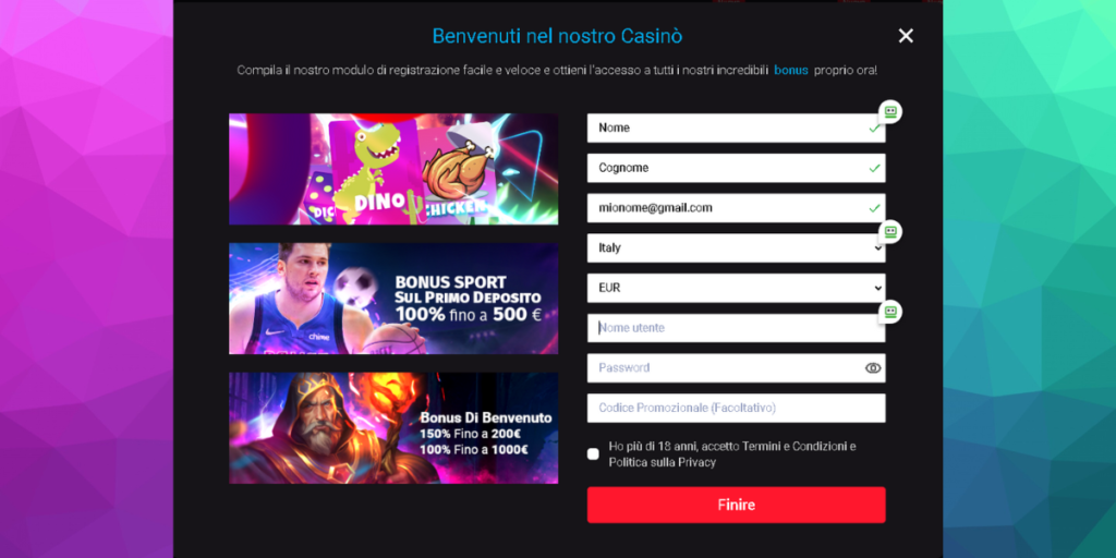 conferma i dati su Mystake